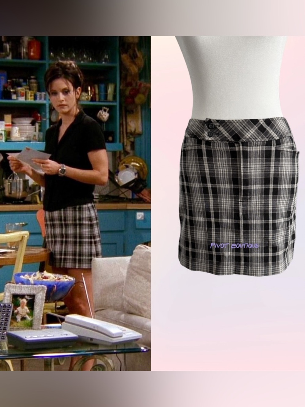 Vintage Black and White Plaid Mini Skirt ASO Monica Geller on Friends
